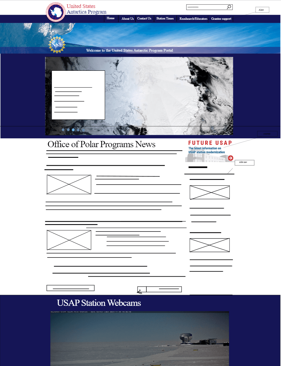 USAP redesign wireframe