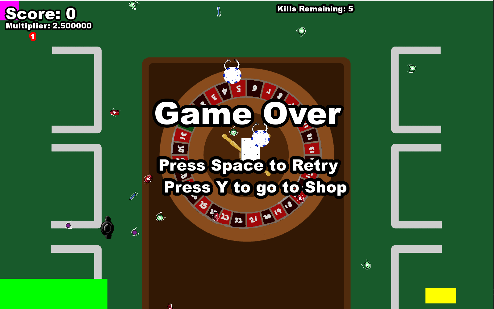 roulette themed bullet hell game